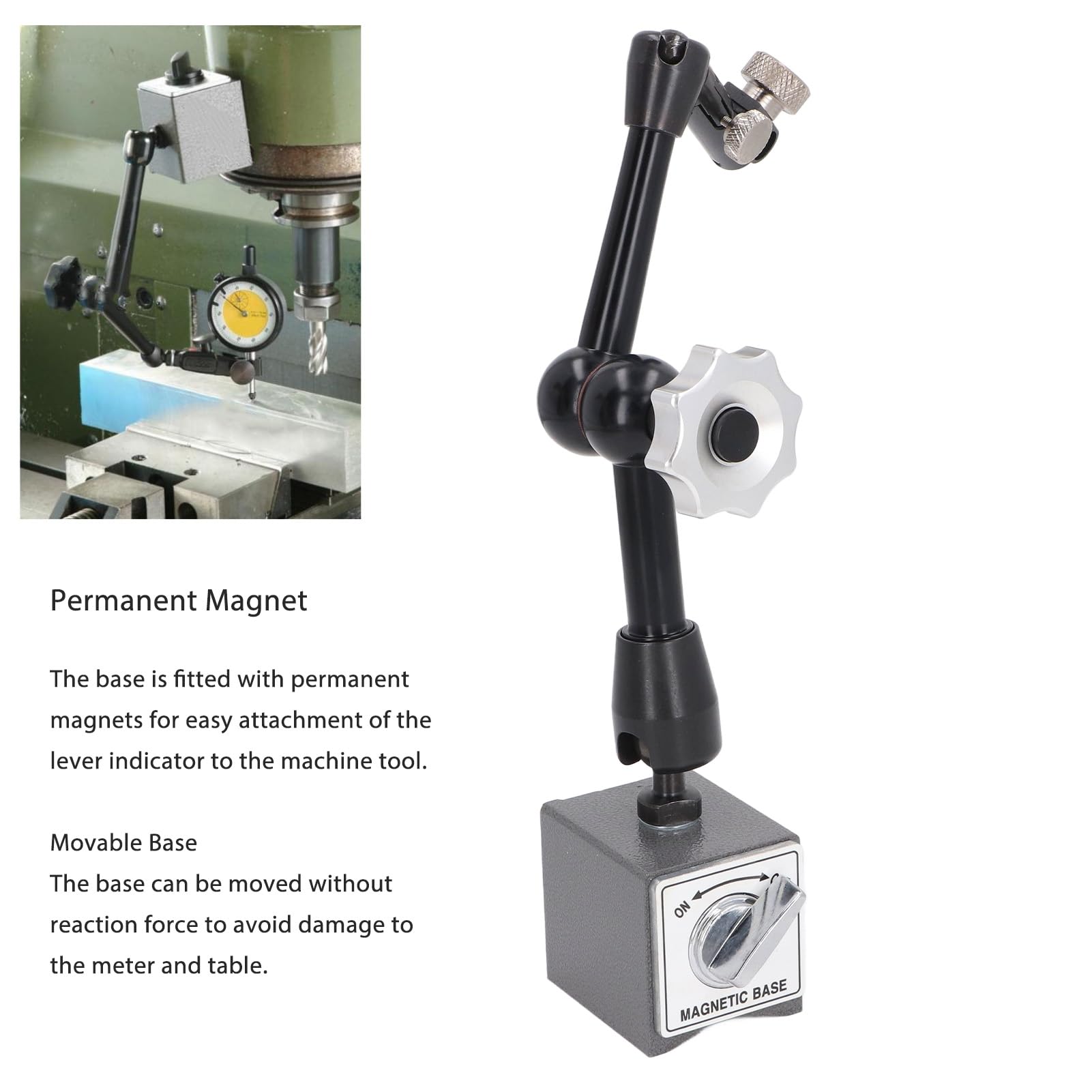Soporte de base magnética universal Brazo flexible de alta resistencia ajustable Soporte de permanente para mecanizar piezas de trabajo Calibración de equipos de medición