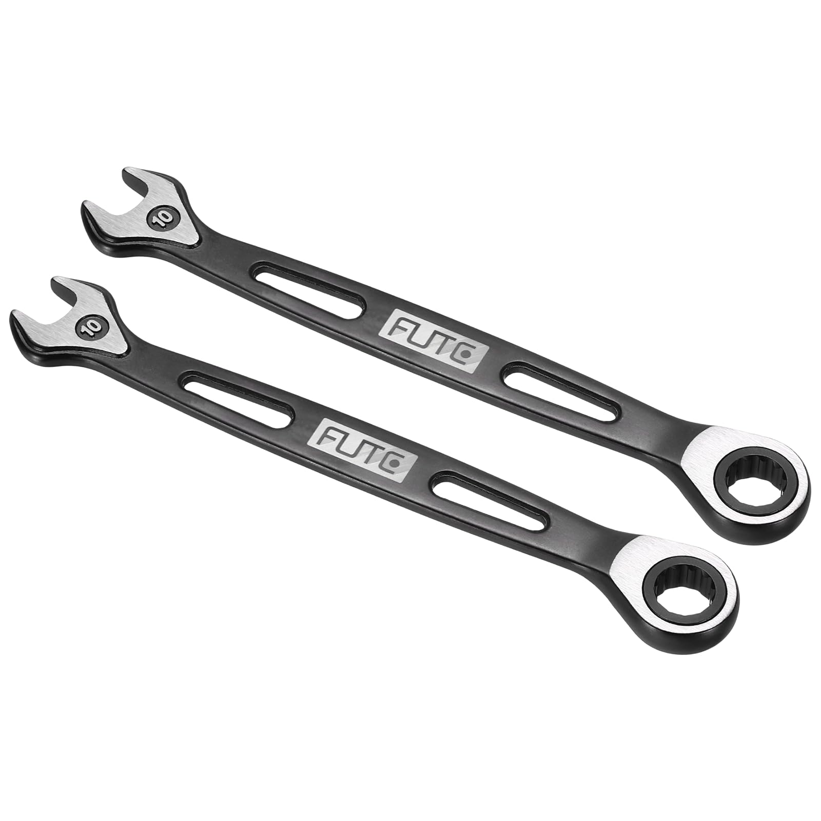 sourcing map 2Pcs Ratcheting Combination Wrench 10mm Stubby Wrench Metric High Carbon Steel Double 12-Point Box Open-Ended Ratchet Spanner Tool for Household Garage Workshop Auto Repairs, Black
