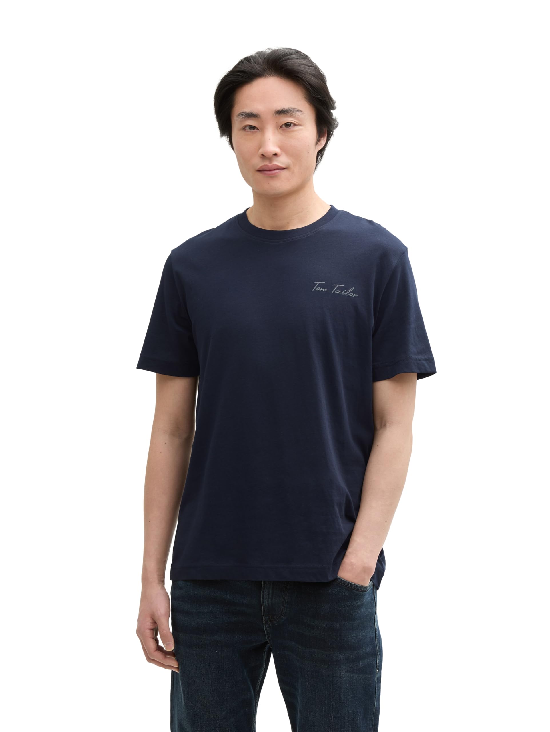 Tom Tailor Herren Basic T-Shirt mit kleinem Logo-Print