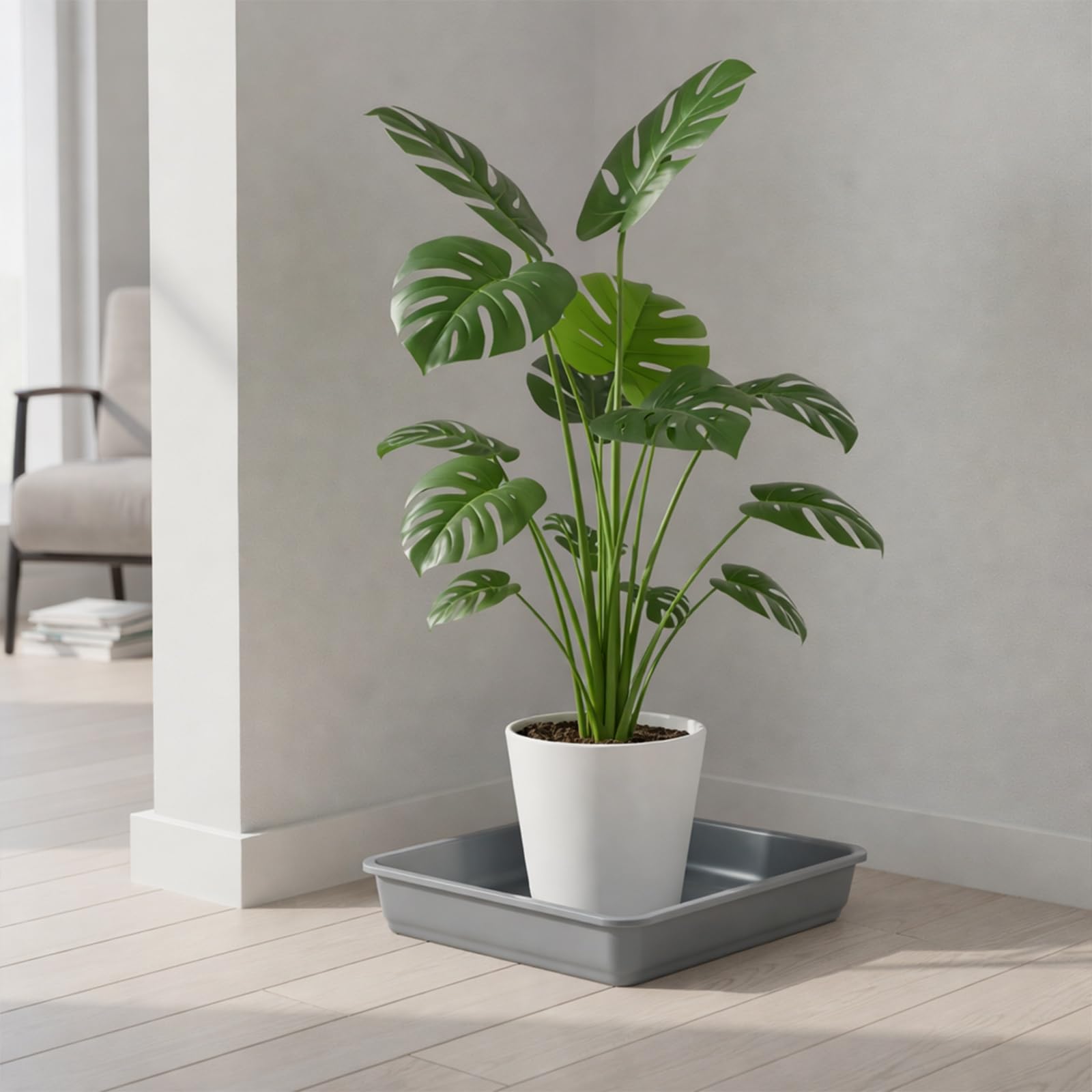 Confezione da 10 sottovasi quadrati per piante, 45,7 cm, vassoi rotondi in plastica, per vasi di fiori, sottovasi neri, vassoio per il drenaggio delle piante, grigio