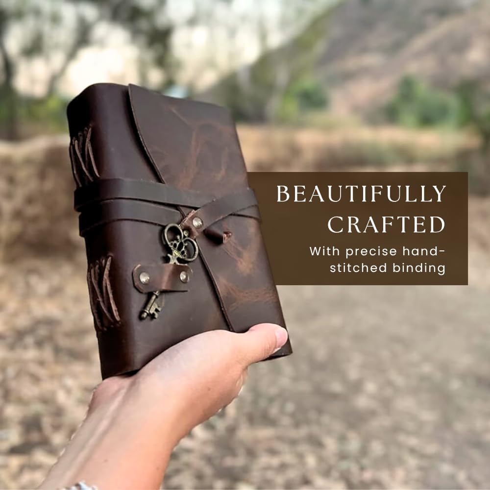 Diario de cuero vintage con llave, 5 x 7 pulgadas, 100 páginas para escribir, cuaderno encuadernado en cuero hecho a mano para escribir, dibujar y viajar, ideal para hombres y mujeres