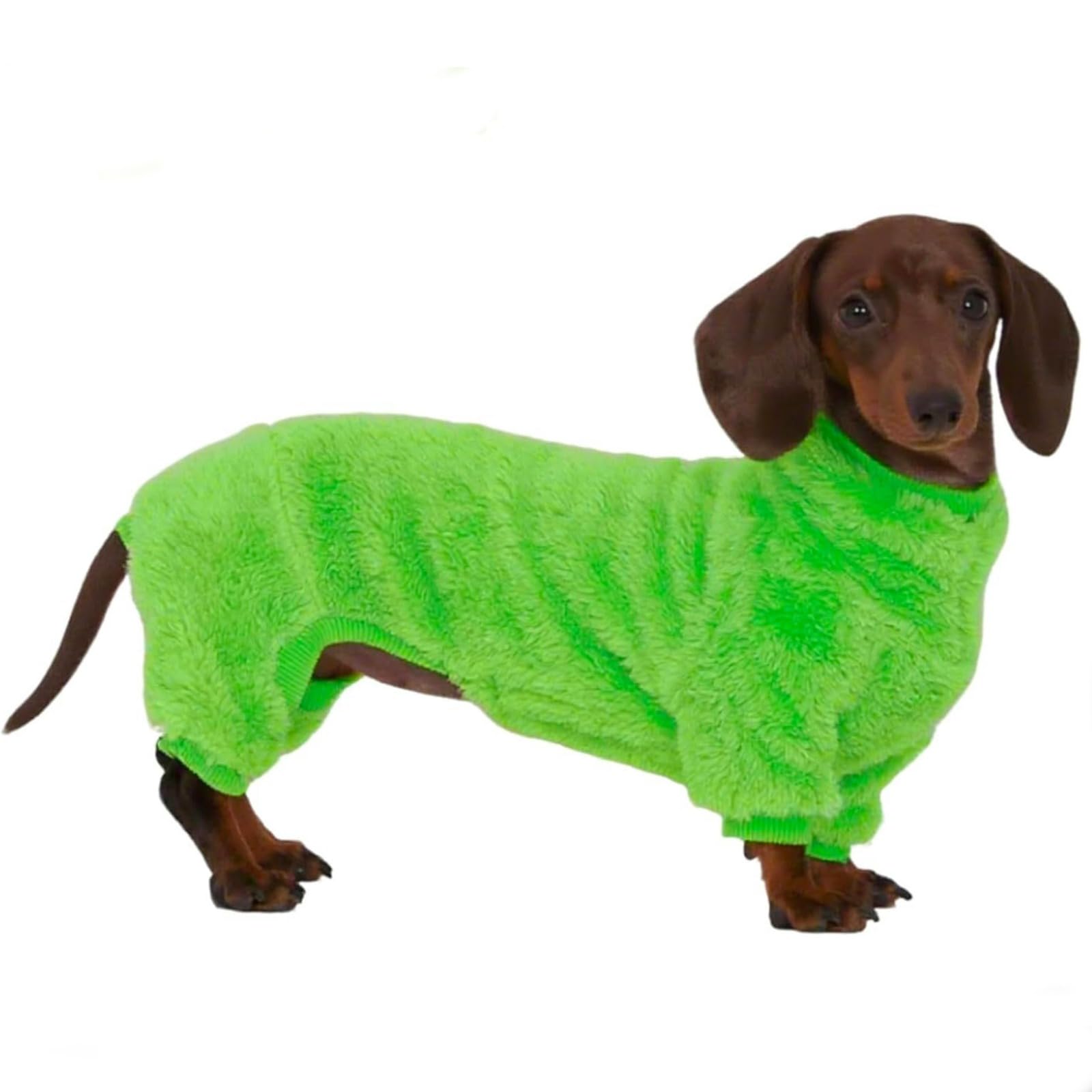 UOSIA Dachshund Dog Fleece Jumpsuit Fashion Turtleneck 4-Legs Long Sleeves Dog Winter Warm Pullover Coat Stretchy Doggy Onesies Pjs For Mini Dachshunds