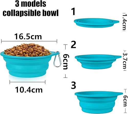 Miniatura 3 de SLSON Juego de 2 cuencos plegables para perros, cuencos de viaje integrados sin borde de plástico, cuencos de alimentación para mascotas para