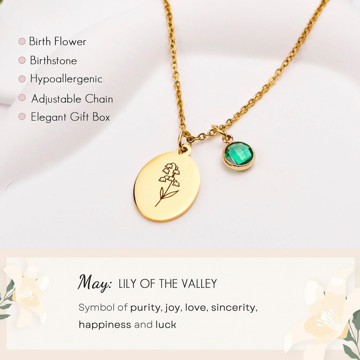 Birth Flower Necklaces for Women, 18K Gold Plated Dainty Birthstone Pendant Necklaces Trendy Handmade Oval Coin Birth Month Flower Jewelry Birthday Gifts for Women Girls Teens - Image 4