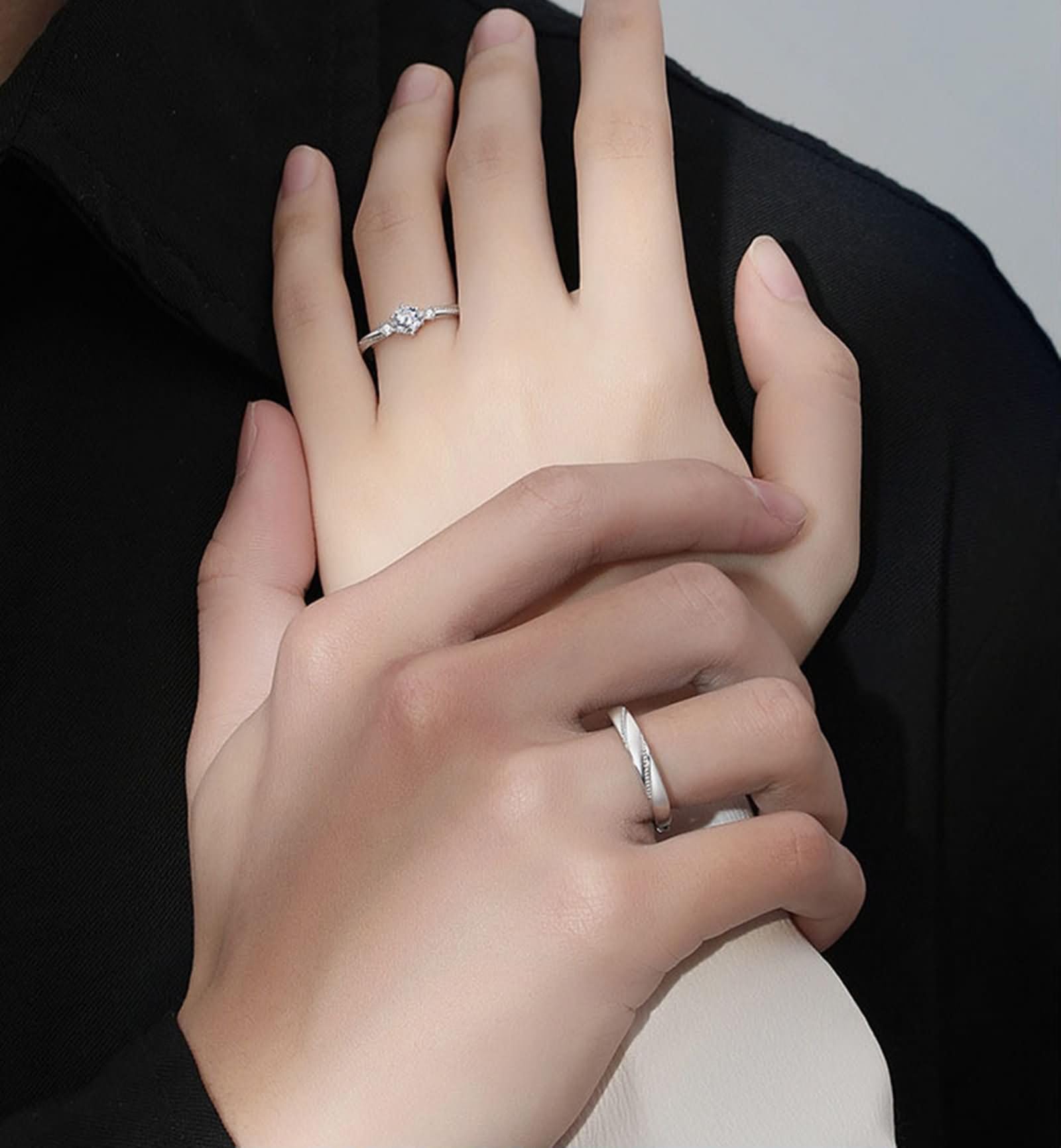 Anelli Fidanzamento Regolabili Coppia con Incisione Personalizzata Lui e Lei Argento 925, Rotondo con Zirconia Cubica, Anello Argento Donna Fidanzamento