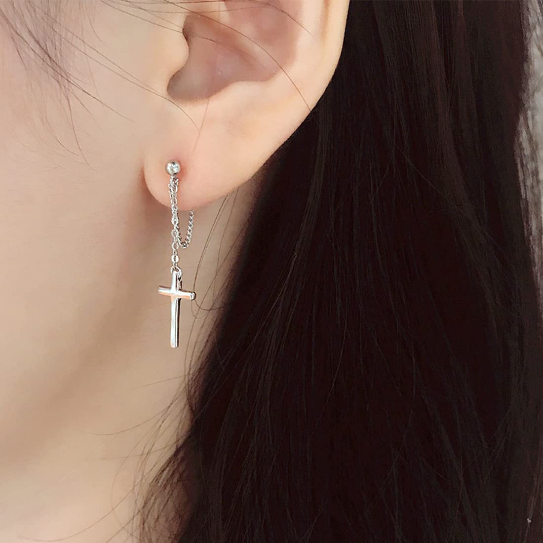 Clyhon Croce Orecchini A Goccia In Argento Sterling 925 Catena A Goccia Donna Uomo Punk Palla Orecchini Con Perno Gioielli Ipoallergenici