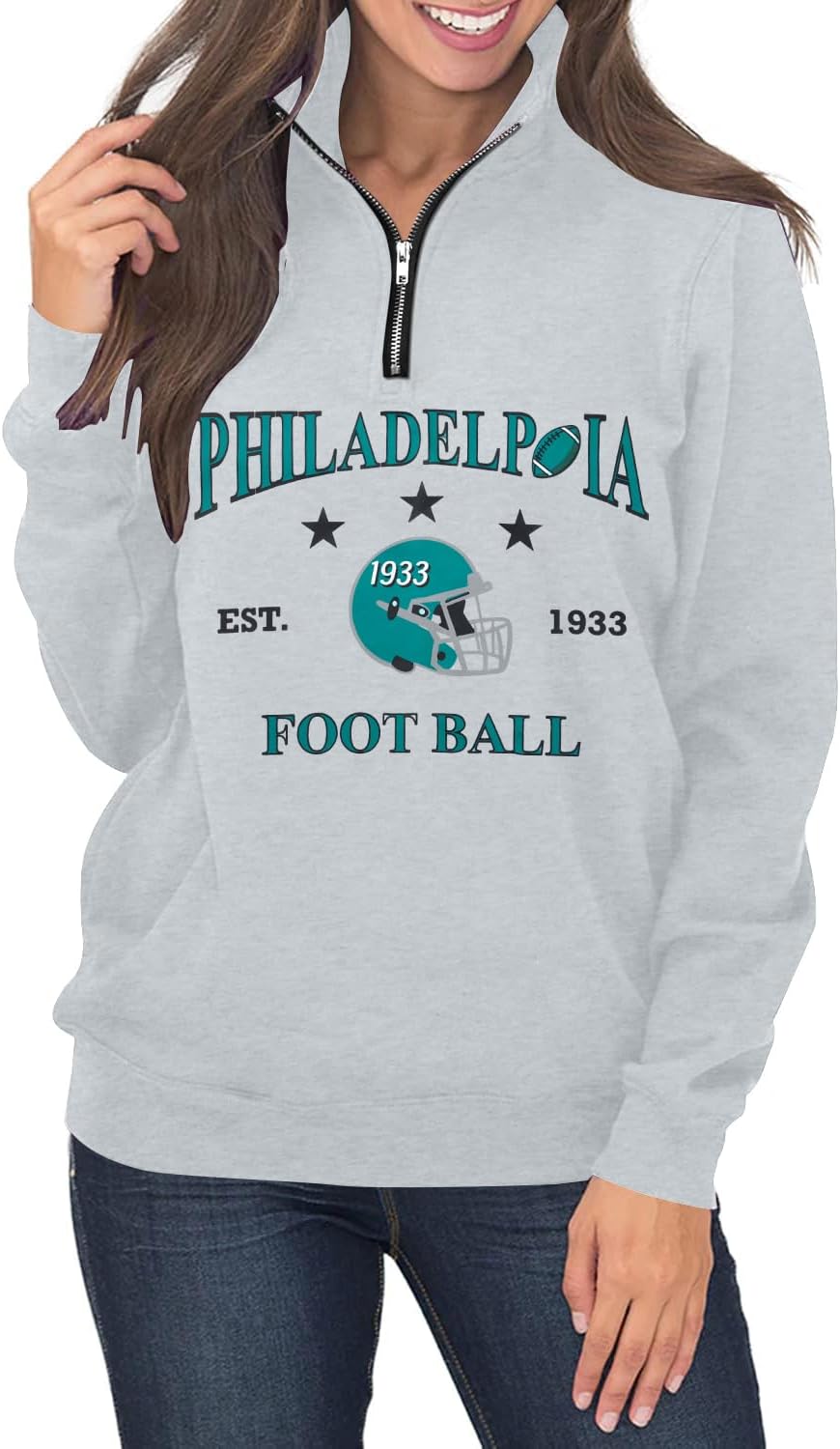 KIDDAD Football Sweatshirt for Women Game Day Graphic 1/4 Zip Shirts Football Team Fans Long Sleeve Pullover Tops - Image 5