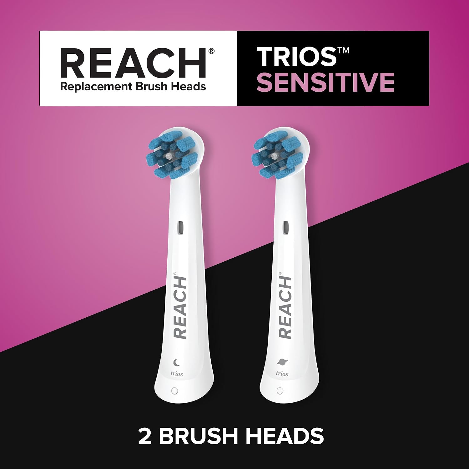 Reach Sensitive Replacement Toothbrush Heads, White, 2 Ct, Fits All Oral-B iO Electric Toothbrushes, Gentle Triple-Action Ultra-Soft Bristles to Polish Away Stains, Remove Plaque, Care for Gums