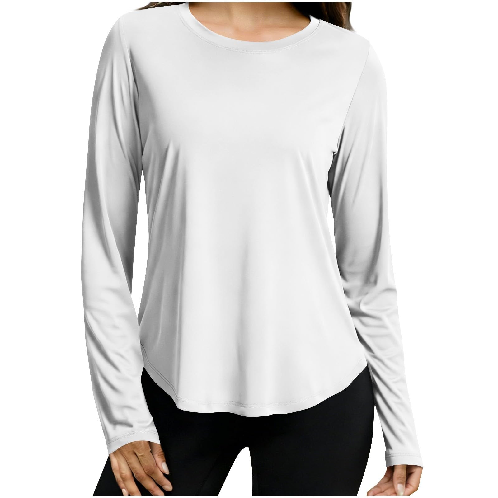 Sportshirt für Damen, langärmelig, schnelltrocknend, atmungsaktiv, Sonnenschutz, Fitness, Fitnessstudio, Workout, Performance-T-Shirt, leicht, Rundhalsausschnitt, einfarbig, Wandern, Yoga, Outdoor