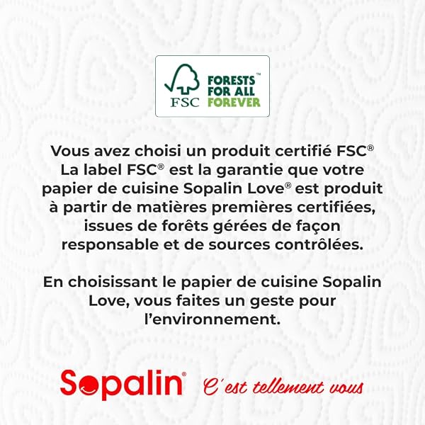 SOPALIN Love – 3 Rouleaux de Essuie-tout cuisine, Décoré, Texture en forme de cœur, Double épaisseur, Blanc - 5