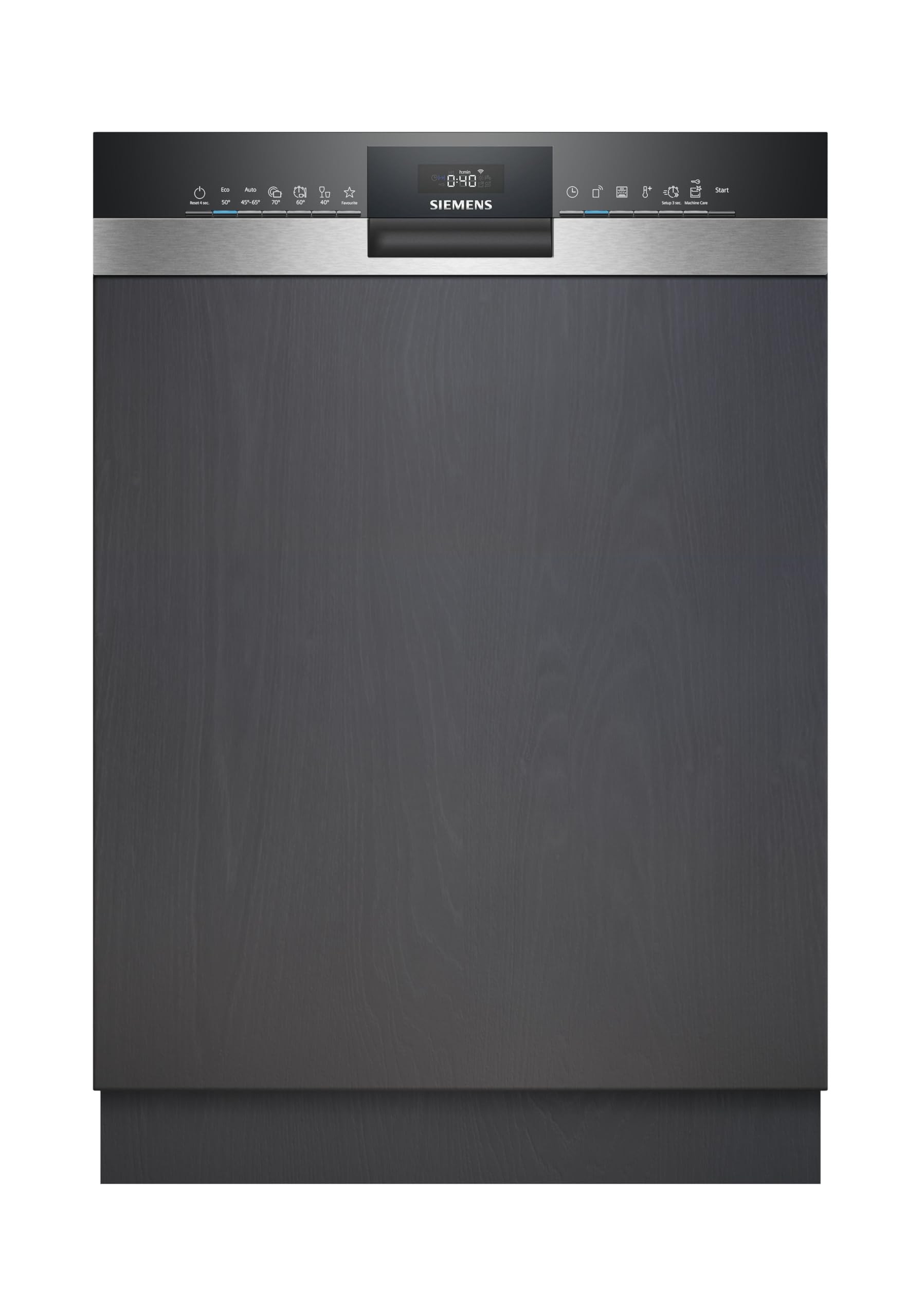 Siemens SN53ES27AE iQ300, Smarter Teilintegrierter Geschirrspüler 60 cm, Made in Germany, Besteckkorb, varioSpeed, automatische Türöffnung, hohe Hygieneleistung, Automatikprogramme, Gebürsteter Stahl