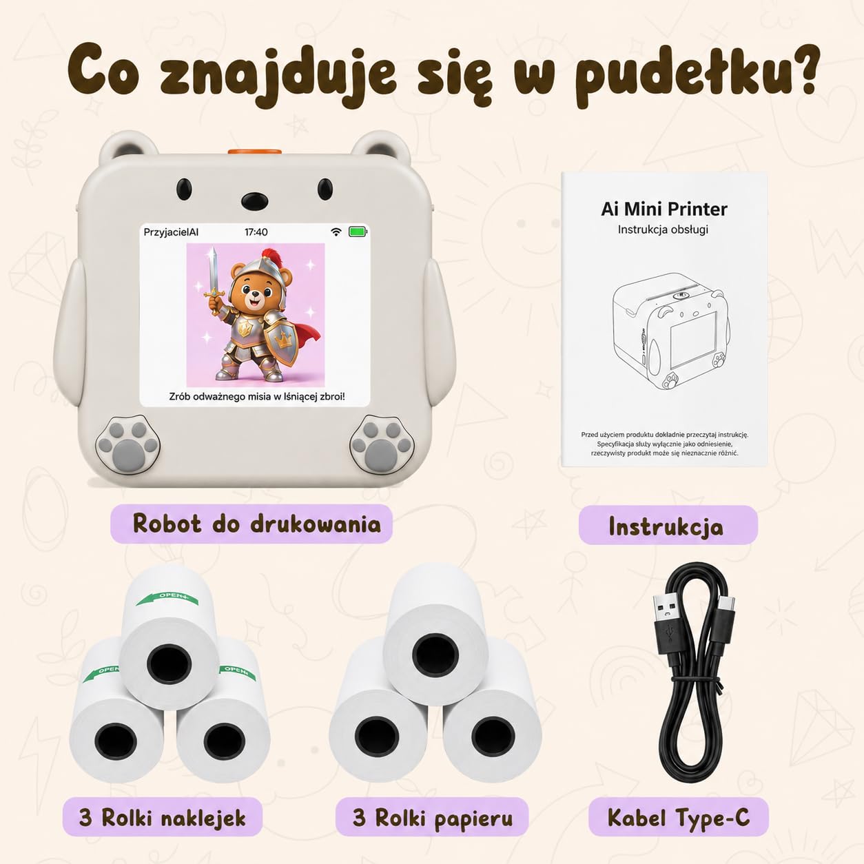 Drukarka Naklejek Głosowych AI dla Dzieci od MMOBIEL – Drukarka & Sticker Maker z Aplikacją, Sterowanie Głosowe, 20 Języków & 6 Stylów Rysowania – Do Zdjęć, Notatek, Etykiet, Dziennika & DIY