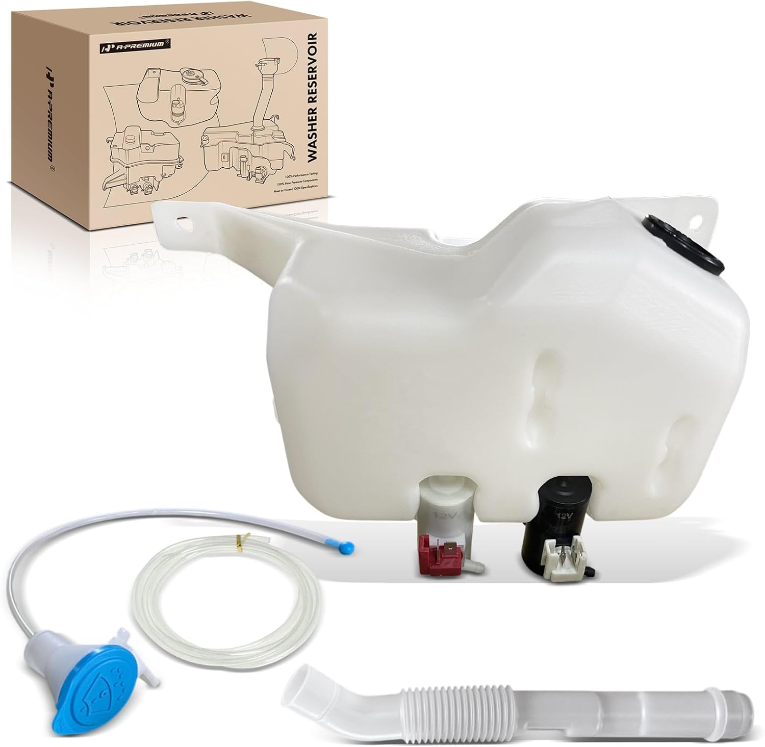 A-Premium Windshield Washer Reservoir Compatible with Select Acura Models - RSX 2002 2003 2004, with Cap/Washer Pump/Hose/Filler Neck/Fluid Level Sensor