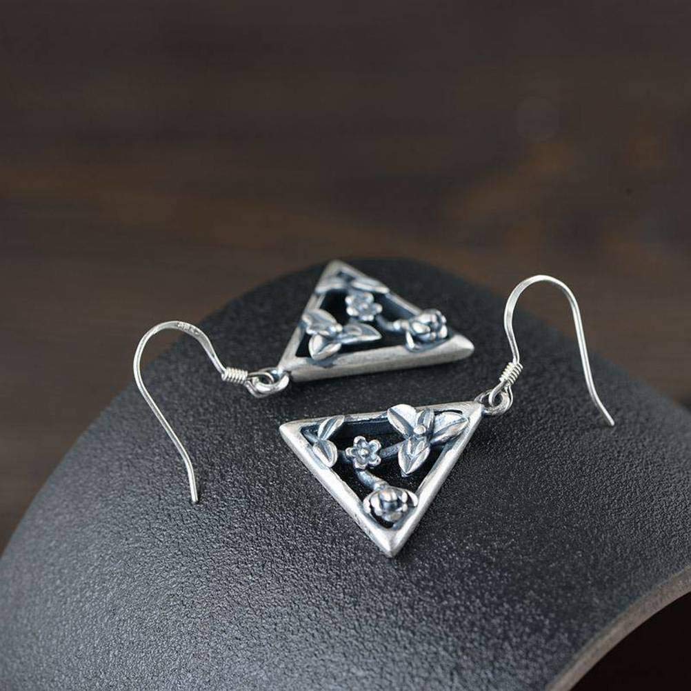 Boucles d'oreilles fleur triangle en argent S925 style chinois rétro - 8