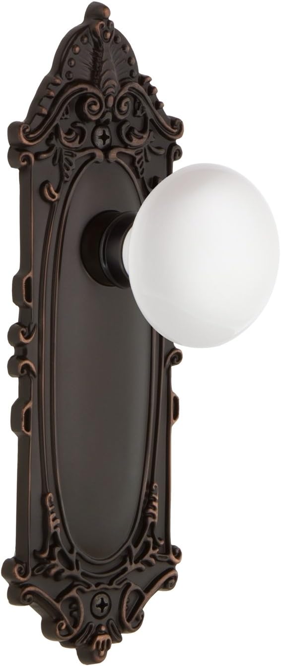 Nostalgic Warehouse Victorian Plate with White Porcelain Knob, Single Dummy, Oil-Rubbed Bronze, VICWHI-20-OB