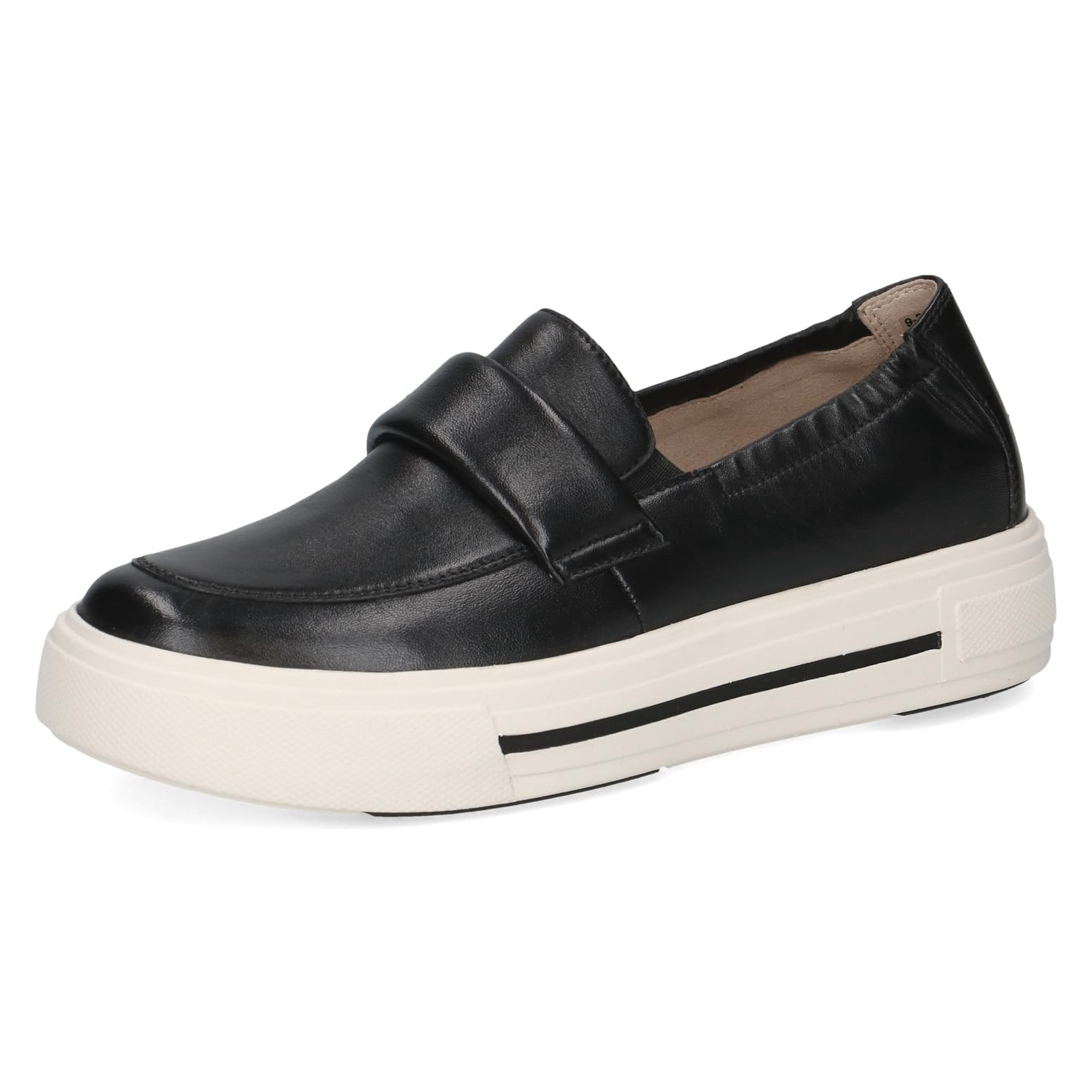 CAPRICE Women's Slip-on Leather Platform Sneakers, Black (Black Nappa), 3.5 UK