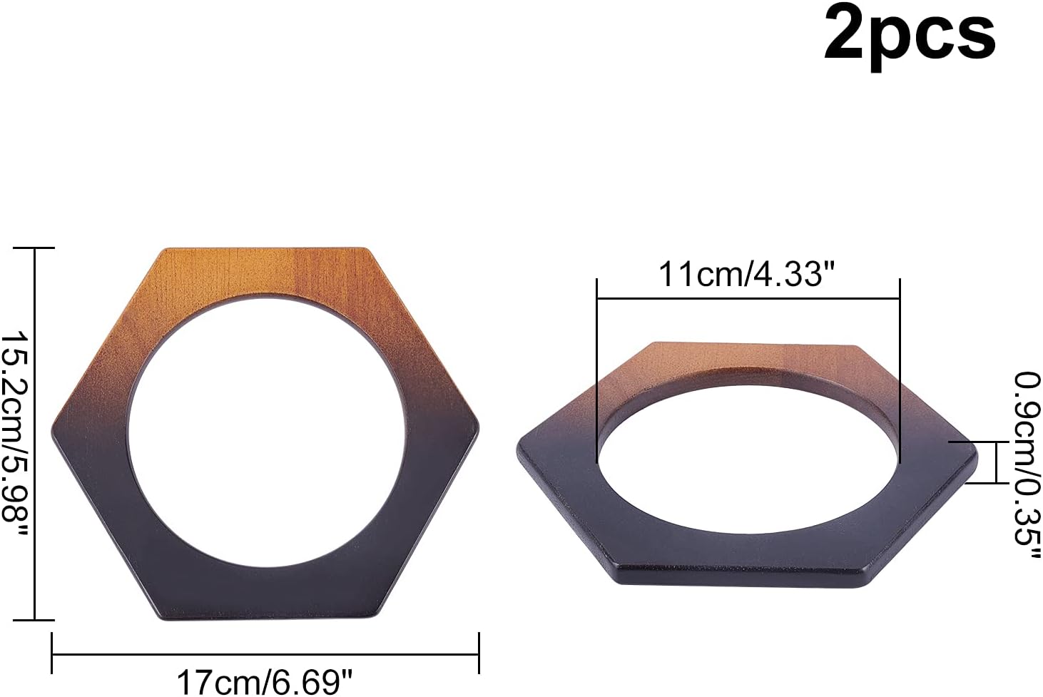 WADORN 2pcs Wooden Purse Handle Hexagon Shaped Wooden Bag Handles Handbag Handles Replacement DIY Handmade Macrame Bag Handle for Beach Bag Straw Bag Canvas Bag Shopping Tote Crochet Bag - Image 3