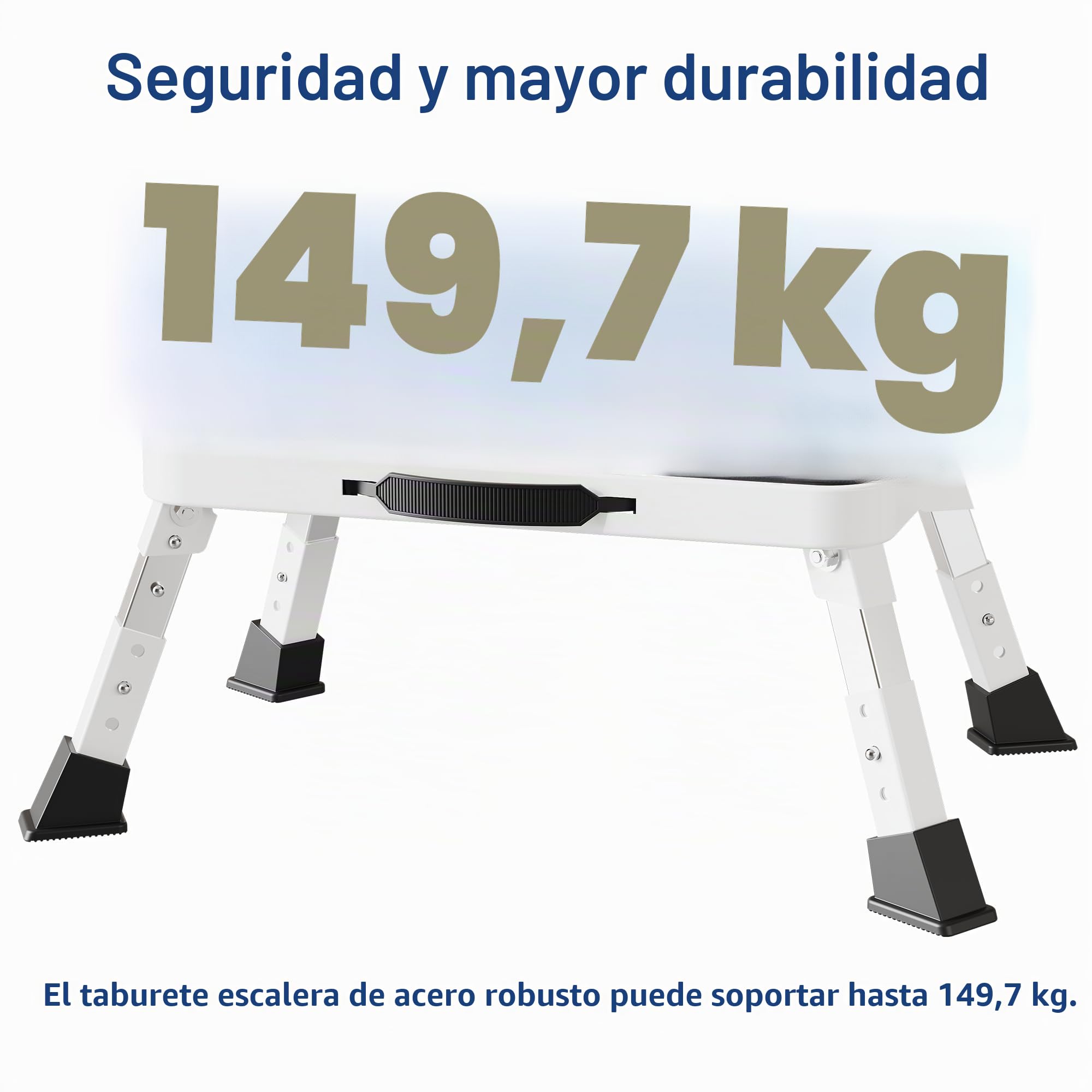 BONTEC Taburete Plegable 3 Niveles con Plataforma Antideslizante, Escalera Portátil 150 kg Blanco