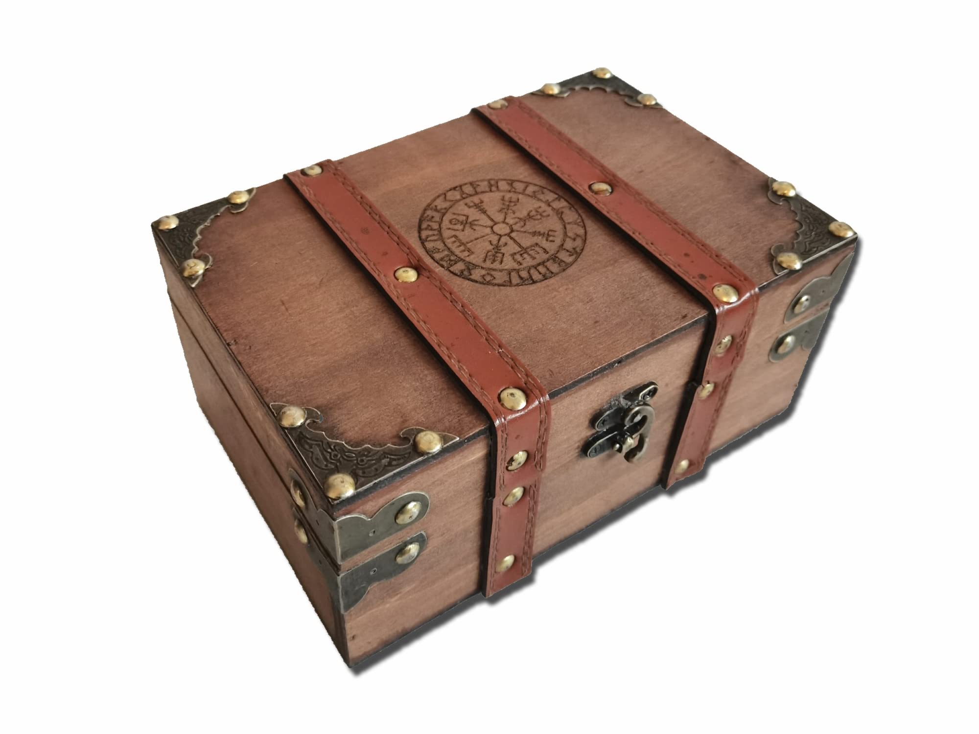 Vegvisir The Runic Viking Compass Engraved Wooden Chest, Velvet Lining Keepsake Box, Storage Box for Wicca Tools and Supplies