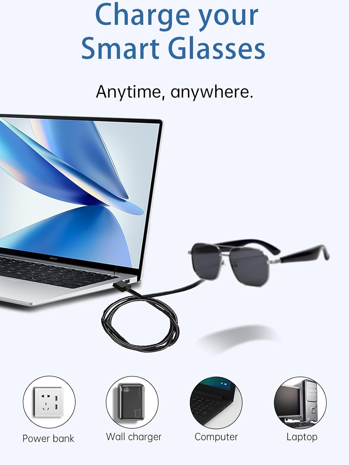 充電ケーブル SKEKECIE GY300 AIスマート翻訳メガネ用 磁気USBフレキシブル 1~2 両口充電ケーブルアクセサリー