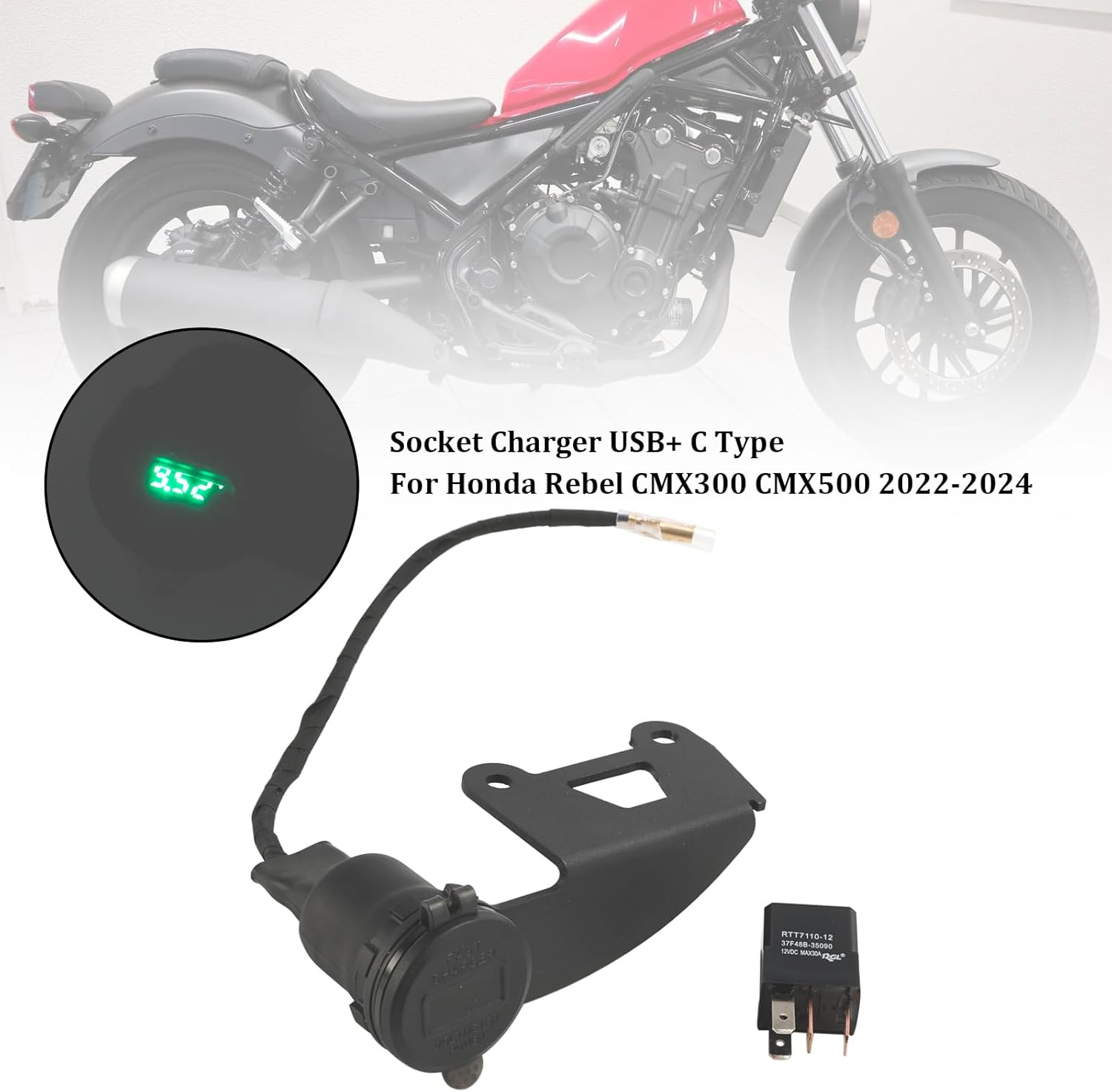 Mad Hornets 12V Socket Charger USB+C Type Quick Fits for Honda Rebel CMX300 CMX500 2022-2024