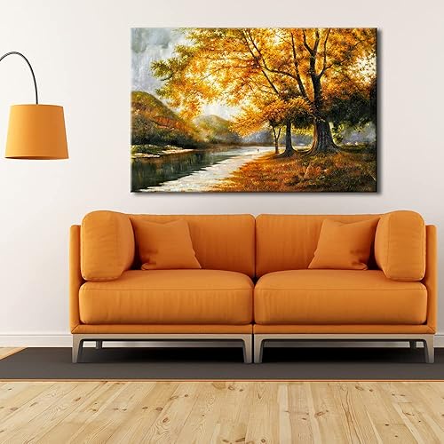 Miniatura 4 de Wieco Art Lienzo de giclée impresiones de arte de pared por pinturas al óleo, grandes árboles contemporáneos de otoño, imágenes para sala de estar,