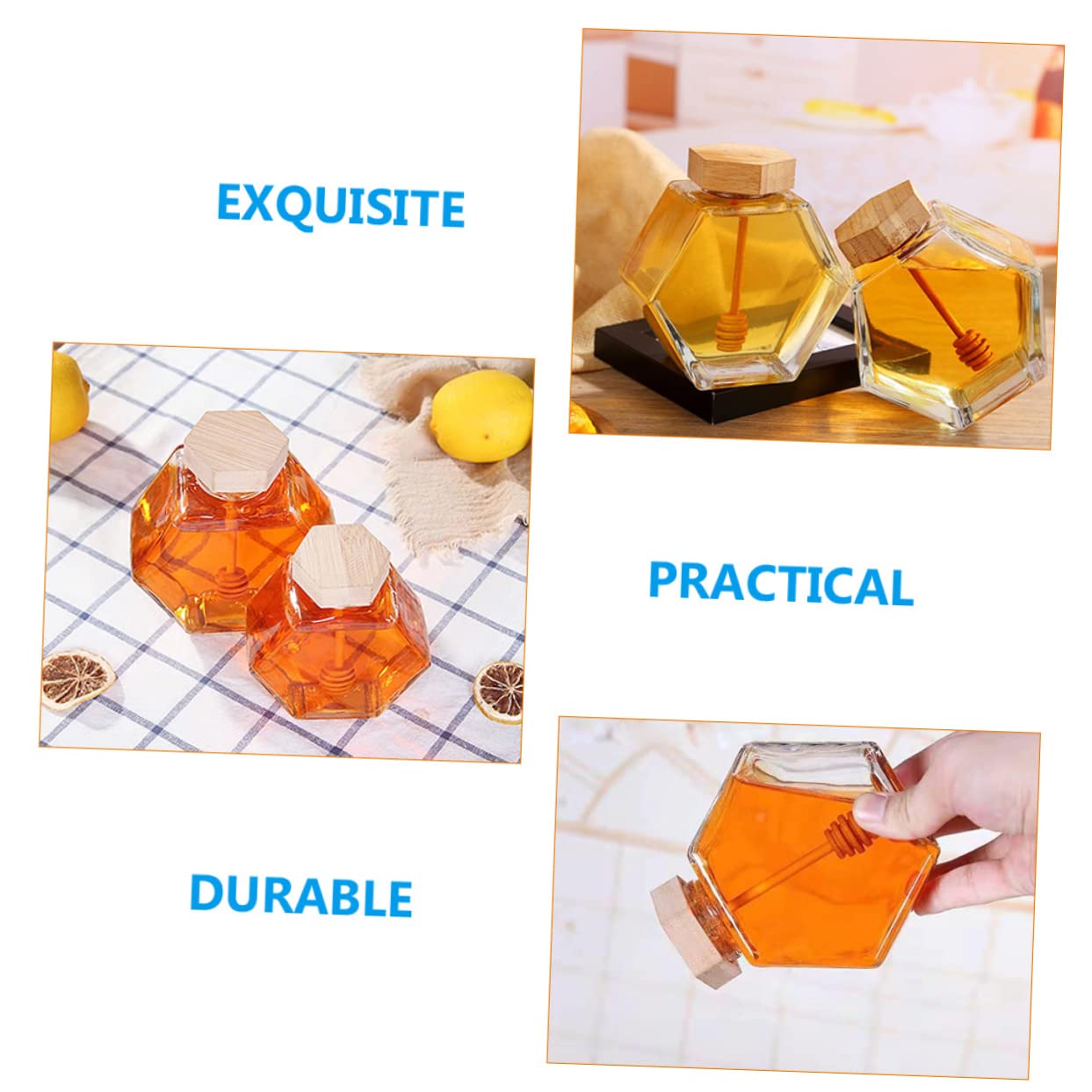 OUNONA Honey Pot Glass Container with Dipper and Lid Versatile Syrup Dispenser for Honey Jam and Syrups Transparent Food Grade Glass Design for Kitchen Use