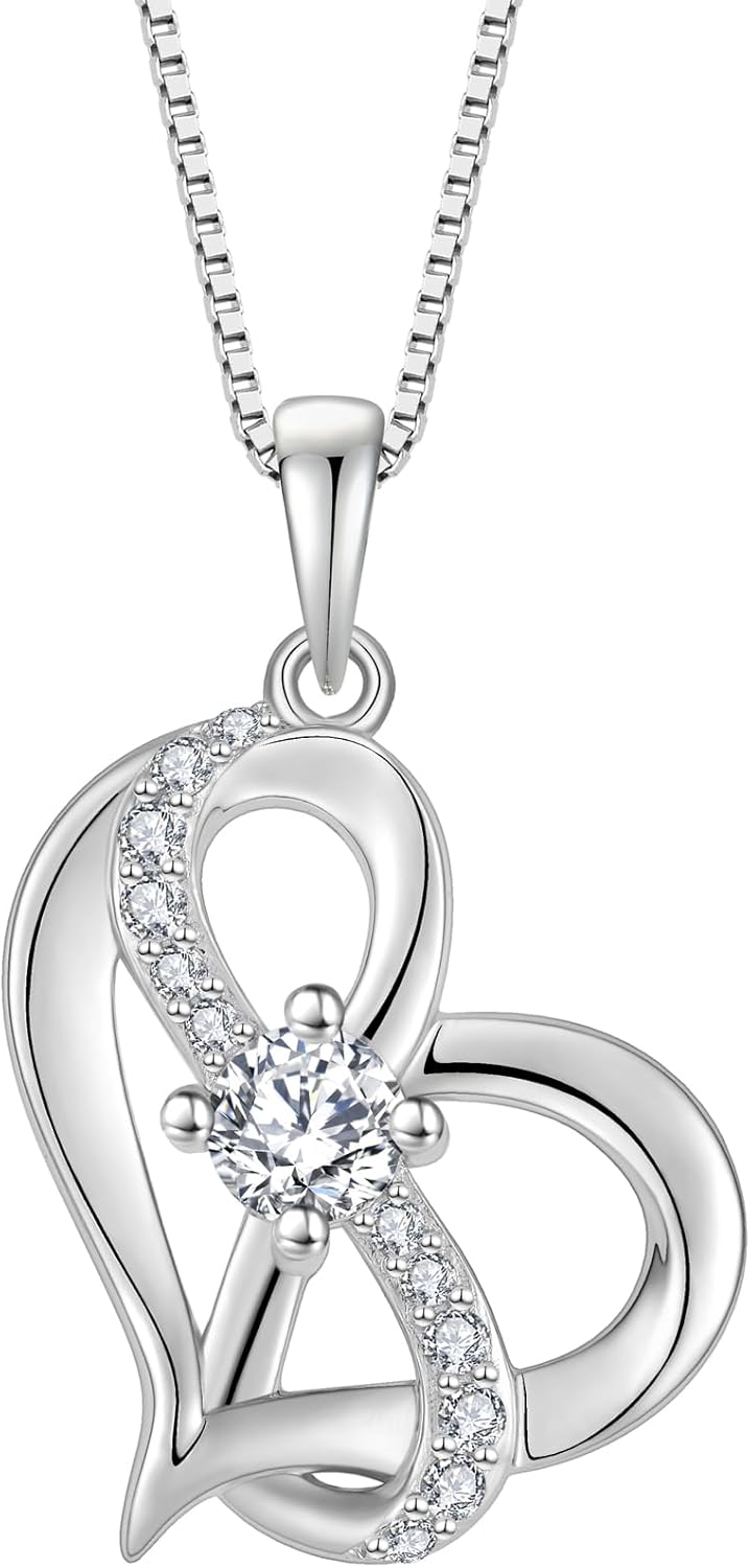 Love Heart Necklace for Women 925 Sterling Silver Infinity Pandent Necklace with Cubic Zirconia Jewelry for Her Birthday Christmas