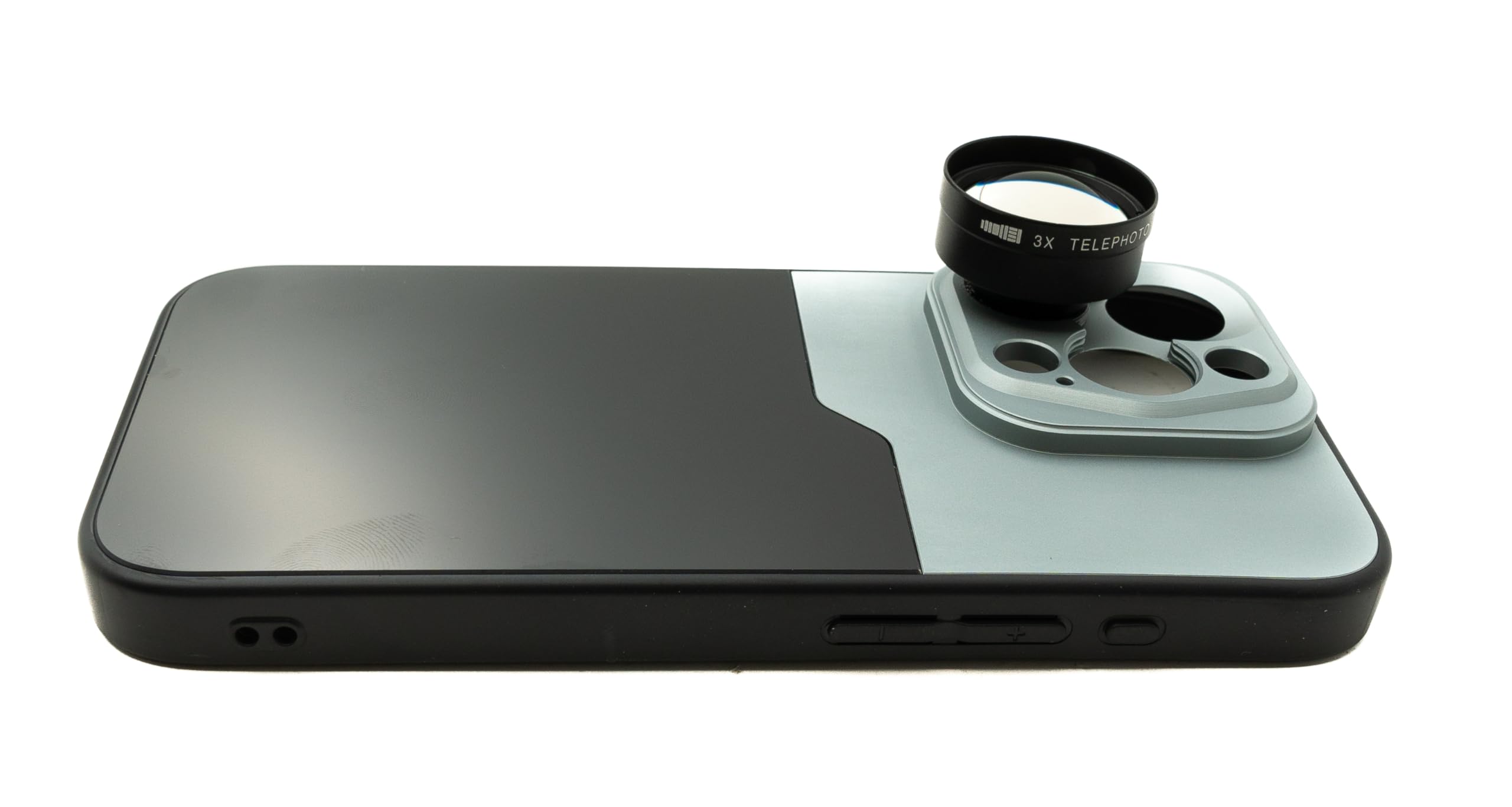 SYSTEM-S Soczewka zoomu 3 x tele obiektyw 37 mm filtr z etui do iPhone 15 Pro w kolorze czarno-szarym