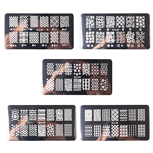Wokoto 5 Pieces Nail Stamping Plates Kit Floral Geometric Mosaic Image Stamp Set For Nail Art Stamp Stamping Templates Kit #TOP23