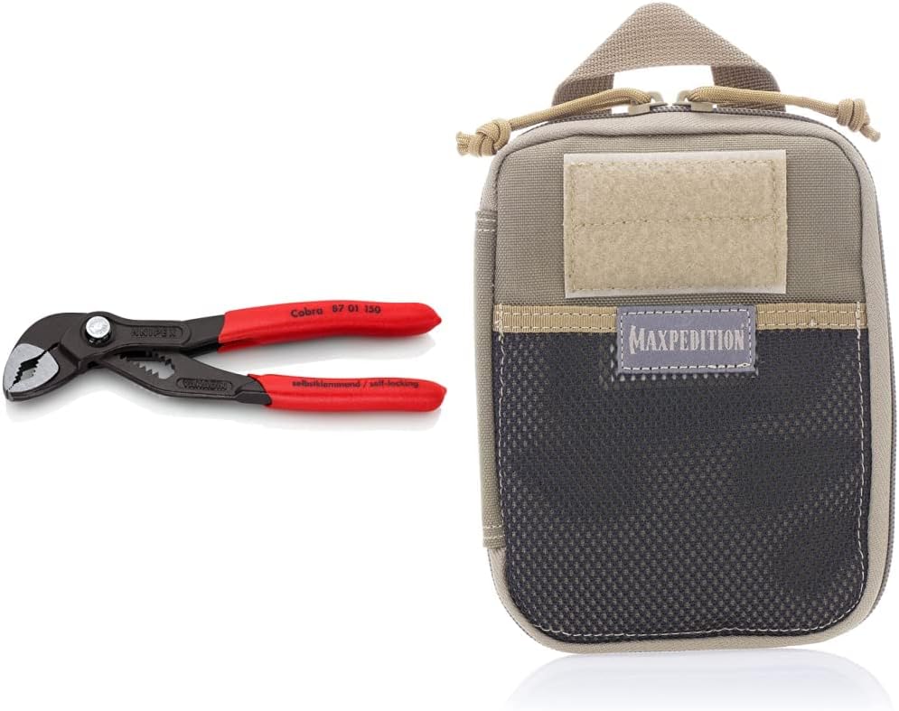 KNIPEX Cobra Water Pump Pliers (8701150), 6-Inch,Red and Maxpedition E.D.C. Pocket Organizer (Khaki)