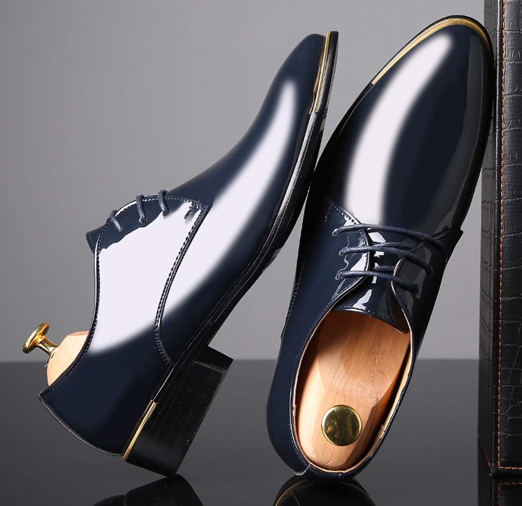 Dress Shoes Men Classic Pointed-Toe Patent Leather Lace-up Formal Oxford Shoes Black Brown Red Grey - Image 3