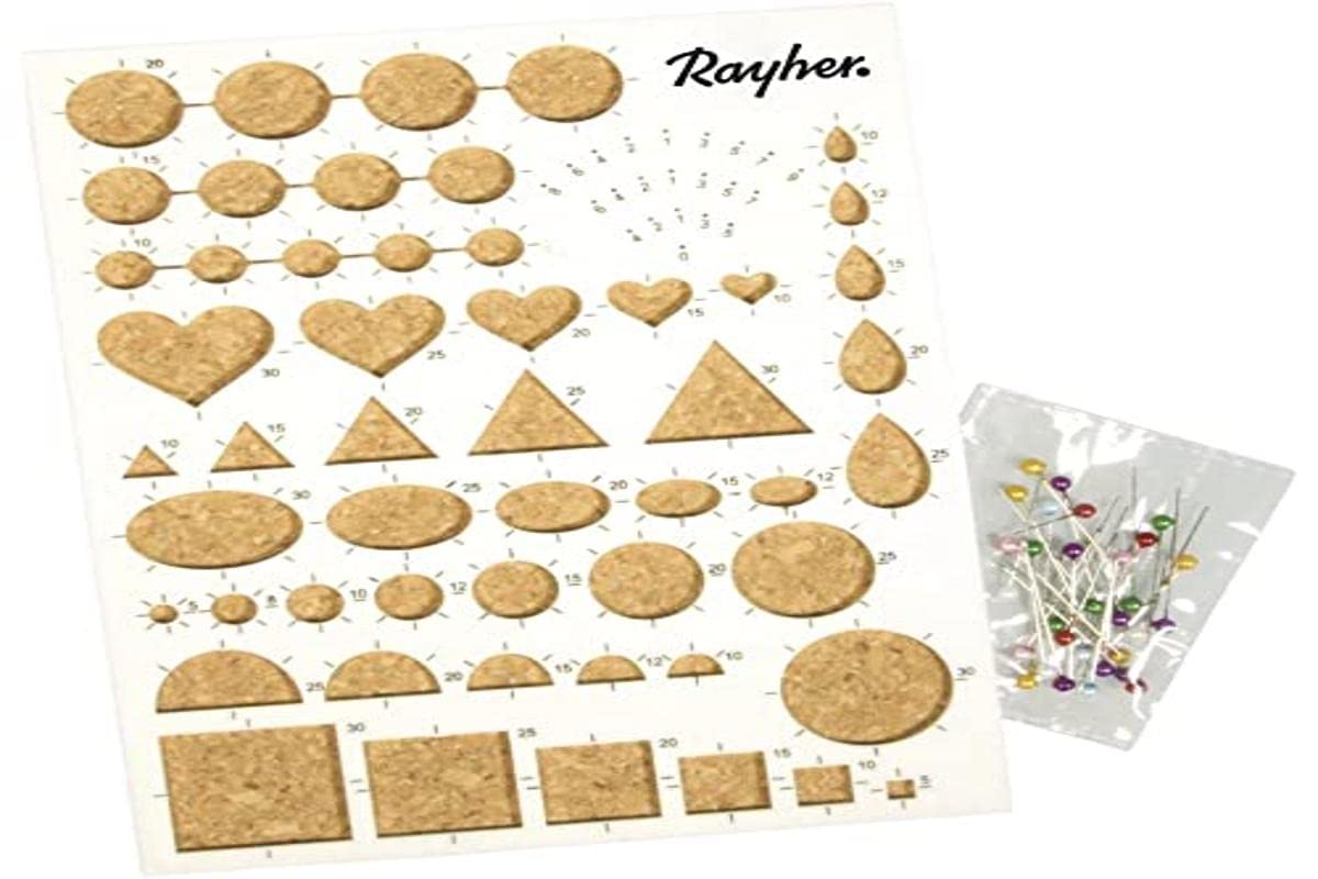 RAYHER Quilling Stencil with Cork Plate, 210x150x8mm, w. Needles, Multi-Colour, 2.7 x 1.6 x 0.08 cm