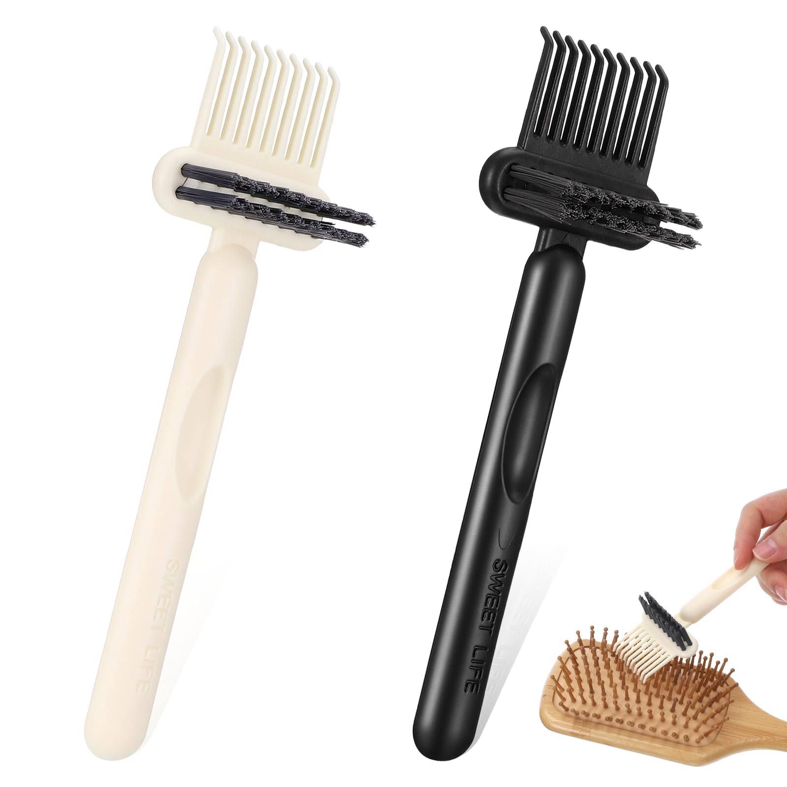 Heclia 2Pcs 2in1 Hair Brush Cleaner Remover Tool Portable Comb Dust Cleaner