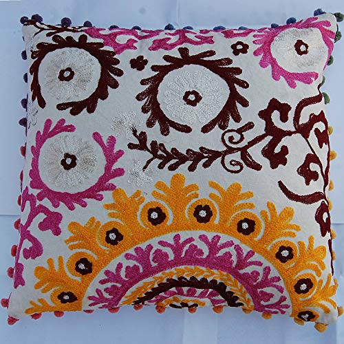 Housse de coussin multicolore indienne Suzani fait main pour lit et banc - 2