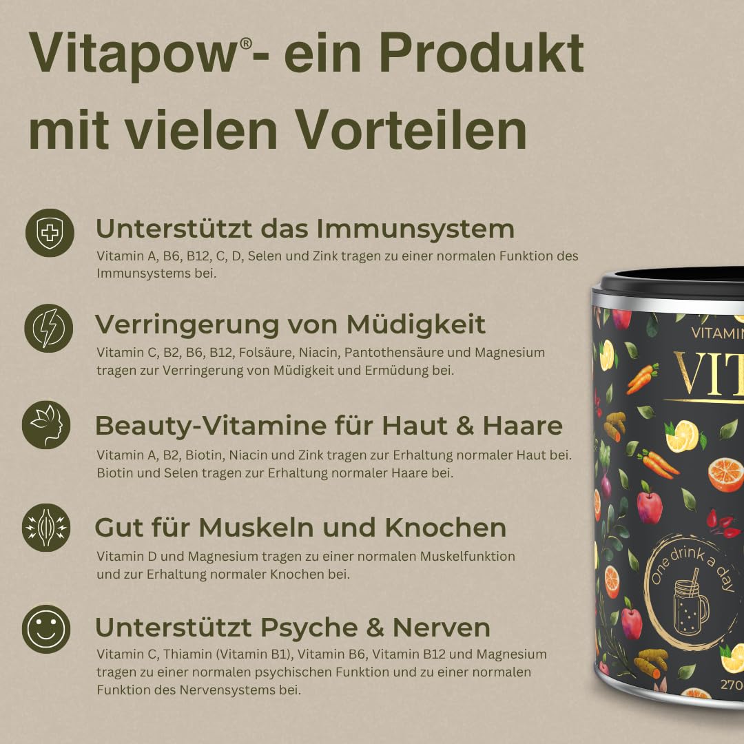 Multivitamin Pulver - Vitamine & Mineralstoffe - Immunsystem - Vitamine A-Z hochdosiert - Mikronährstoffe - vegan, ohne Zuckerzusatz, in Deutschland hergestellt - ACE-Geschmack - 30 Portionen