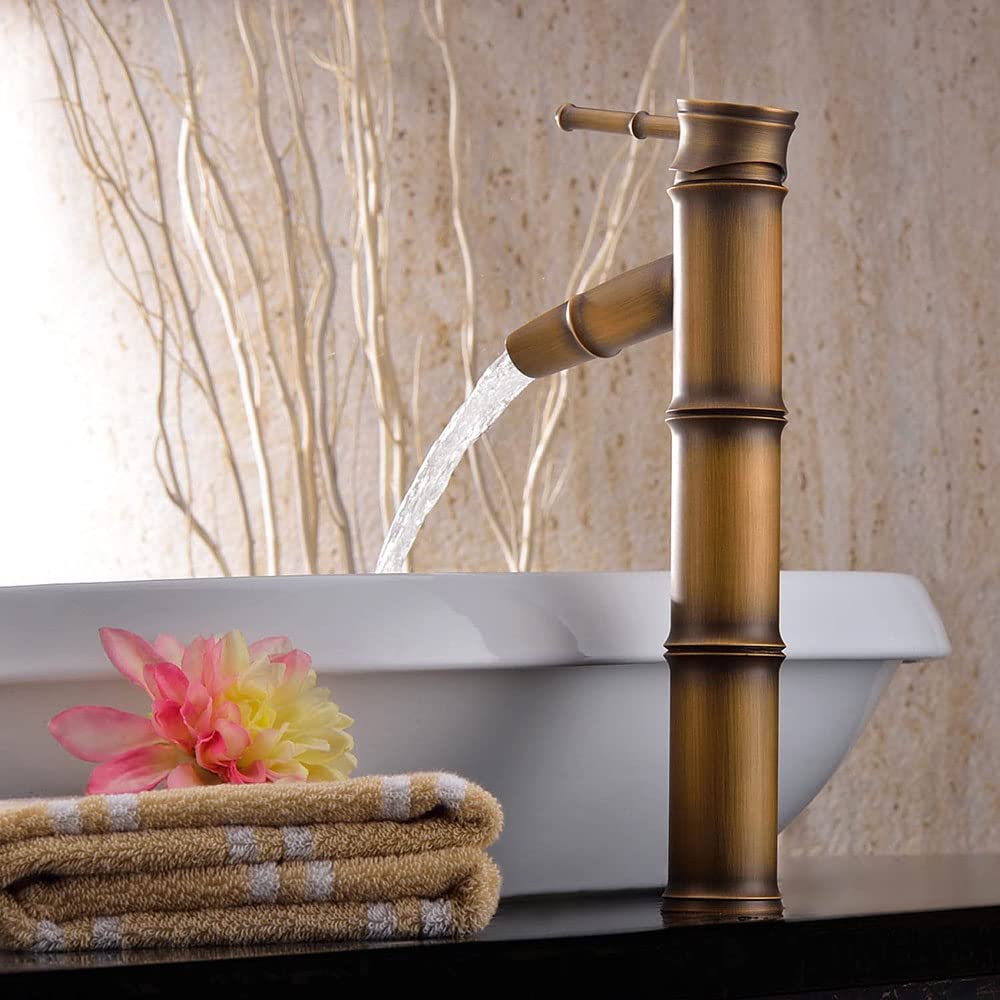Robinet de salle de bain, robinet de lavabo rétro en bronze, robinet monotrou d'eau chaude et froide, adapté pour un diamètre intérieur de 32 mm à 40 mm