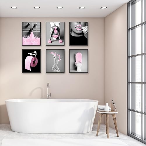 Miniatura 2 de Juego de 6 impresiones artísticas de pared de moda para decoración de baño, pósteres de tela con purpurina glamorosa, fotos, obras de arte de baño,