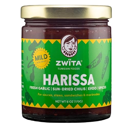 Zwita Harissa suave de 6 onzas  Pasta de chile seca al sol gruesa tunecina  NO picante  Pasta Harissa  Chiles secos al sol, ajo fresco, aceite de