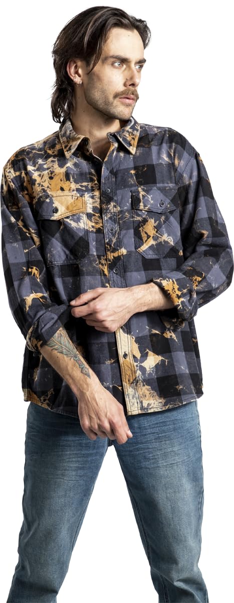 Rock Rebel by EMP Hombre Camisa de Franela Azul y Negra con puños