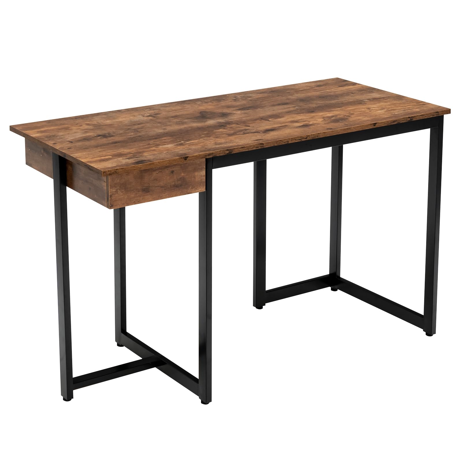 LIFEZEAL Escritorio de Ordenador con cajón, Mesa Escritorio de Ordenador de Madera, Estación de Trabajo de Estilo Industrial, Estructura de Metal, 120 x 55 x 75 cm (Marrón)