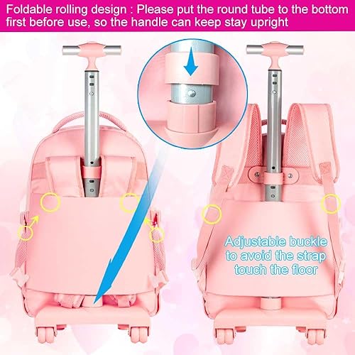 Miniatura 3 de CCJPX Mochila con ruedas para niñas y mujeres, mochila escolar con ruedas enrollables de 21 pulgadas, mochila con ruedas con bolsa de almuerzo