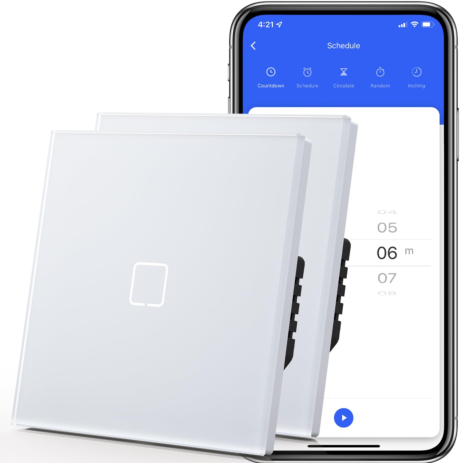 Interruptor Tactil Inteligente,WIFI Interruptores de Luz Con Cristal,Compatible con Alexa/Tuya/Smart Life,Requiere Cable Neutro,1 Gang 1 Vía-2 Paquetes,86mm Blanco
