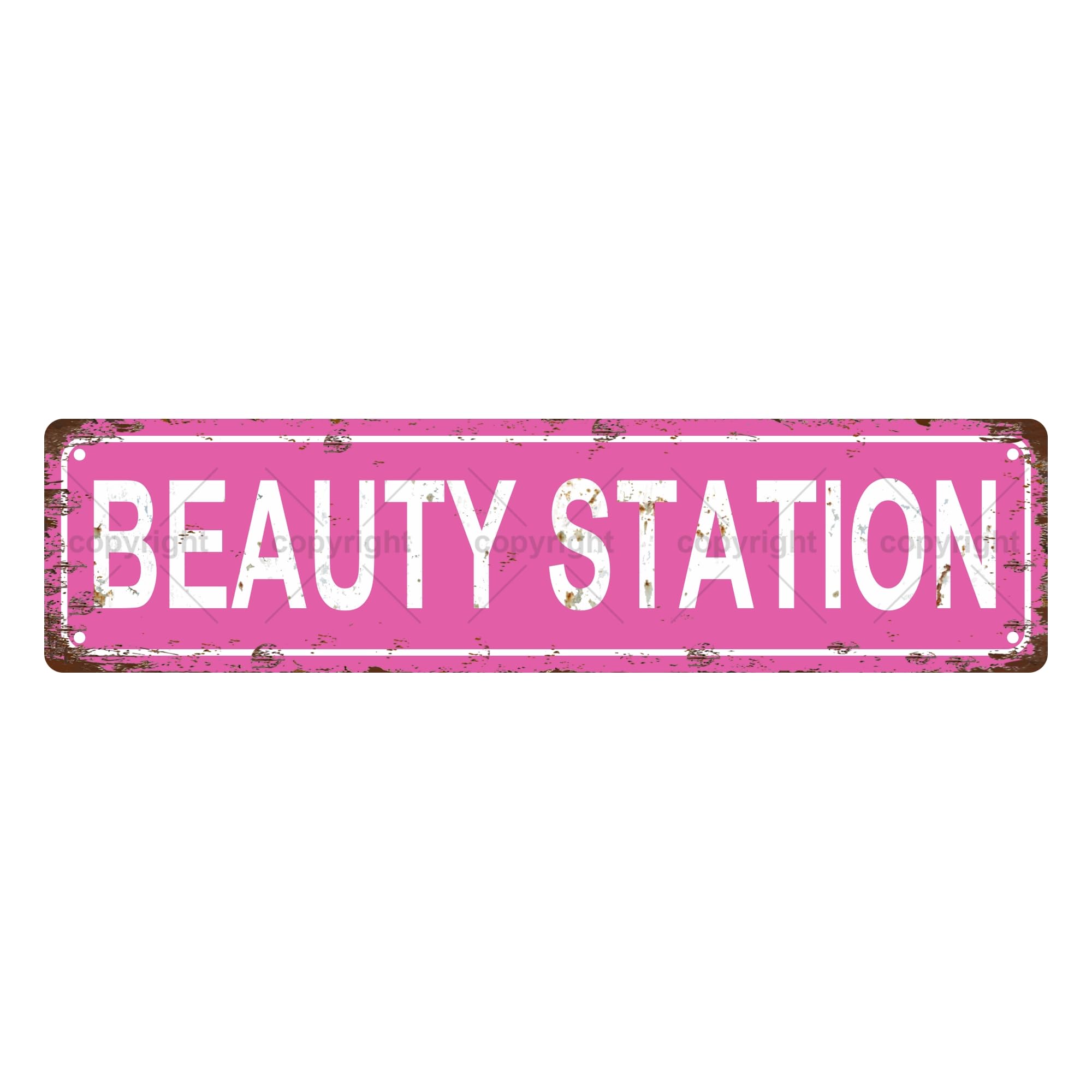 Beauty Station Girls Women Metal Tin Street Sign Bar Cafe Garage Cave Home Room Wall Bathroom Farmhouse Garden Porch Patio Decor,4x16 Inch