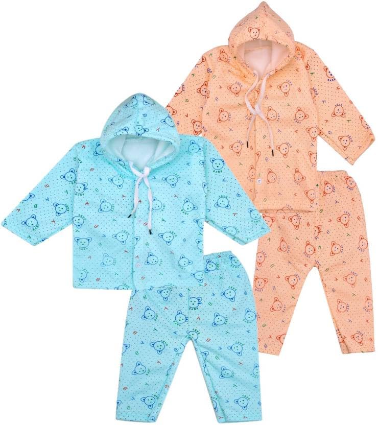 KIDS PARYANISBaby Boy and Girl Full Sleeves Soft Woolen Winter Sweatshirt Hooded, T-Shirt with Pyjama Pant Dress for Kids Infant Toddler New Born Winter Clothes-2 Set (Multicolour-1, 6-9 Months)