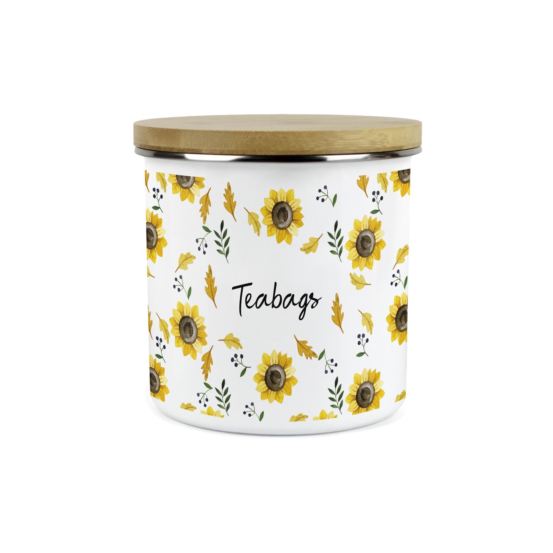Purely Home Yellow Sunflowers Personalised Storage Canister - Summery Floral Kitchen Décor - 1.2L Large Enamel Food Storage Container