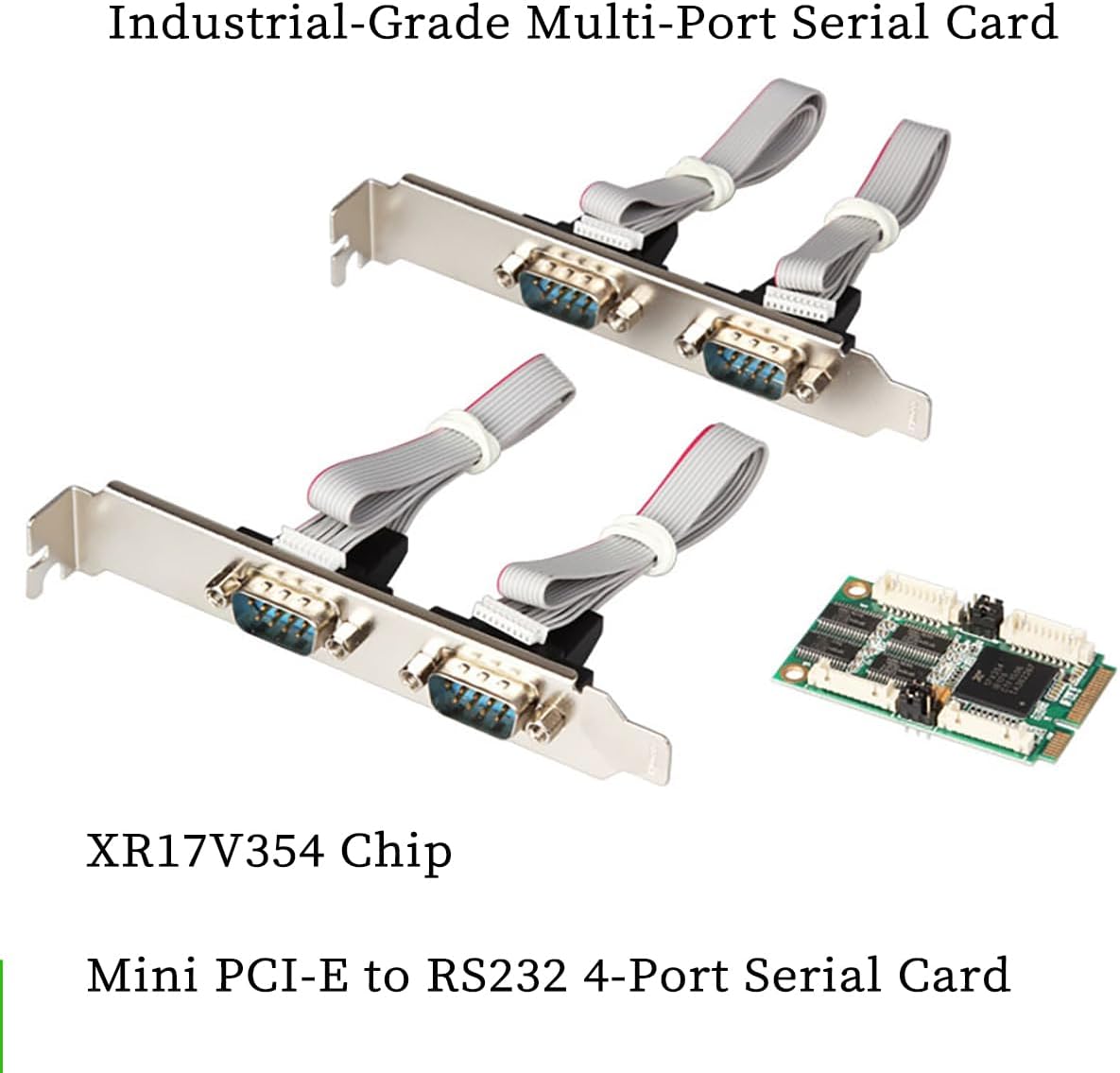 Mini PCIe to 4-Port RS232 Serial Card, Industrial-Grade DB9 COM Expansion Adapter – Mini PCI Express to RS-232 Converter, -40°C~+85°C Working Temperature