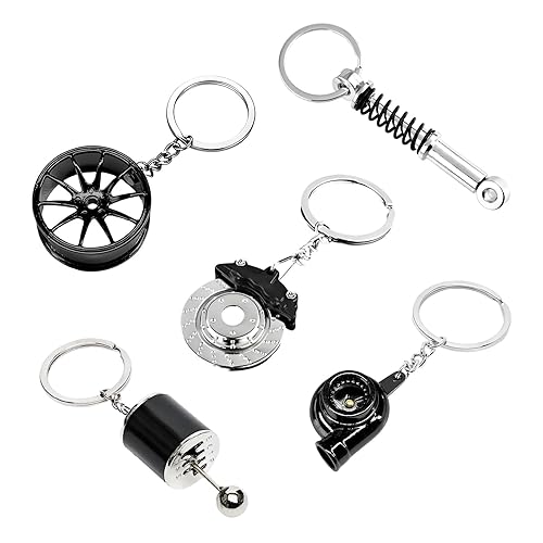 KVAEY 5 PCS Car Parts Model Key Chains, Metal Turbo