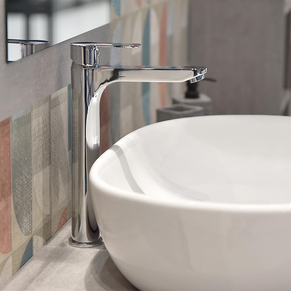 Set miscelatori lavabo alto e bidet con scarico click-clack incluso, in ottone cromato con leva monocomando, ZOE