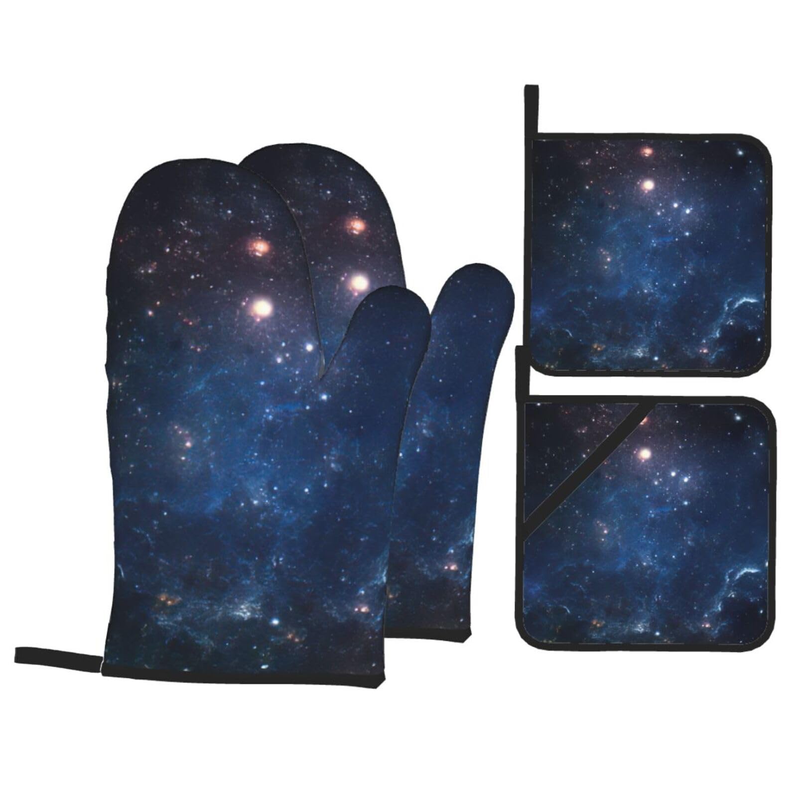 Juego de 4 manoplas y soportes para ollas Galaxy Space resistentes al calor para barbacoa